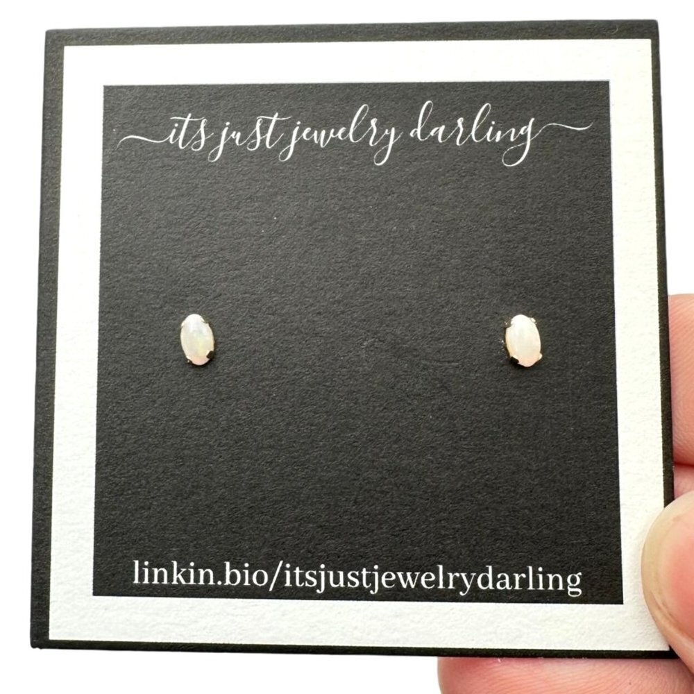 Womens Earrings 14K Yellow Gold Opal Pierced Studs Gift Idea for Her Estate